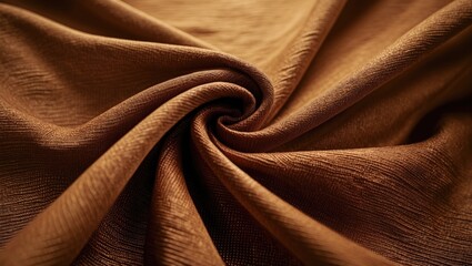 Poster - Brown textured fabric in a spiral formation showcasing the intricate patterns and soft sheen of the material.