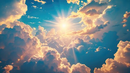 Aufkleber - Serene cloudy sky with vibrant sun rays illuminating the horizon creating a breathtaking natural backdrop for tranquility and inspiration.