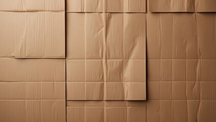 Poster - Brown cardboard texture background with creases and folds in various sizes and orientations