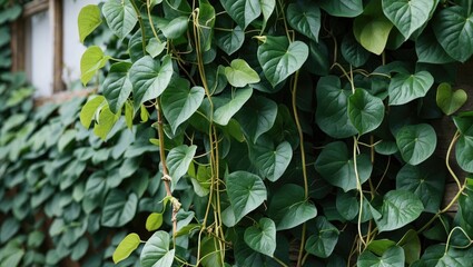 Aufkleber - Lush green climbing plant wall displaying vibrant leaves in a natural setting ideal for outdoor decor and gardening inspiration.