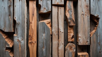 Wall Mural - Wooden planks with natural textures and variations in color arranged in a patterned wall display