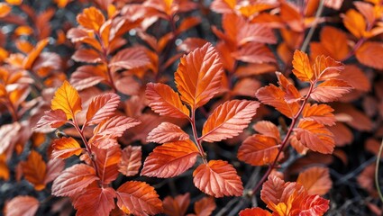 Poster - vibrant autumn foliage with orange and red leaves in a natural setting close up abstract background