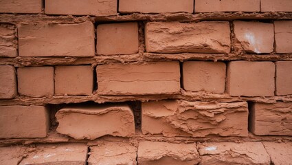 Aufkleber - Textured clay brick wall surface showcasing natural variations and earthy tones ideal for architectural and design backgrounds.