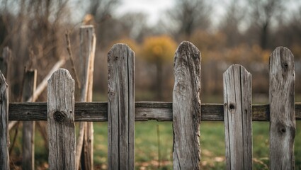 Poster - Close up of weathered wooden fence panels in a natural outdoor setting showcasing rustic charm and craftsmanship.