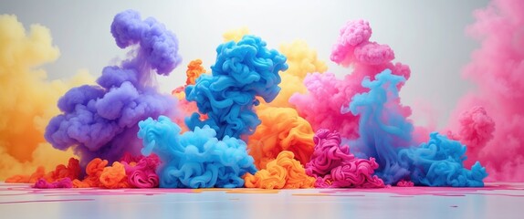 Poster - colorful smoke clouds in various shades of pink, blue, purple, and orange swirling against a light b