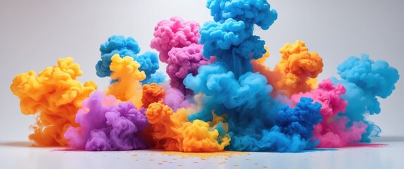 Poster - Colorful smoke clouds in vibrant shades of blue, pink, orange, and purple against a light background