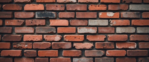 Poster - red brick wall texture with varied colors and surfaces showcasing weathered and worn bricks