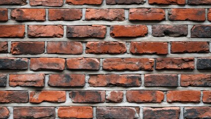 Poster - red brick wall texture with uneven surfaces and varying shades of red and brown, suitable for archit