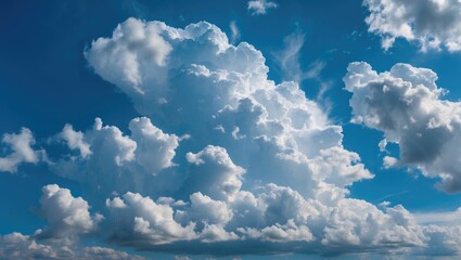 Aufkleber - Fluffy white clouds against a vibrant blue sky creating a serene and peaceful atmosphere for nature backgrounds and travel themes.