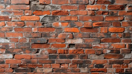 Poster - old red brick wall texture with various shades and signs of wear, showcasing different brick sizes a