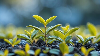Aufkleber - Green plant leaves in closeup with soft focus background highlighting growth and nature's beauty.
