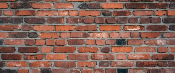 Poster - red brick wall texture with various shades and sizes of bricks arranged in a uniform pattern and mor