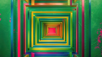 Aufkleber - Vibrant layered geometric patterns creating depth against a textured green background for artistic and design concepts