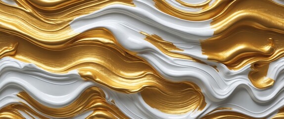 Wall Mural - Abstract gold and white paint texture with wavy strokes creating a seamless background pattern ideal for artistic designs and decor projects.