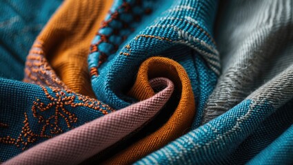 Aufkleber - Colorful fabric textile close-up showcasing intricate patterns and textures for design and textile industry backgrounds