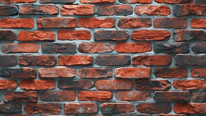 Poster - textured red and gray brick wall surface background with unevenly arranged bricks and varied color t