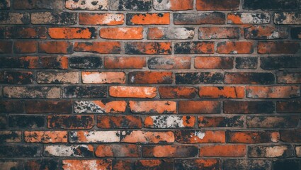 Poster - old weathered red brick wall with distinct color variations and textures creating a rustic urban bac