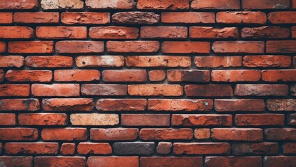 Poster - textured red brick wall background with varied shades and patterns of bricks for architectural or de