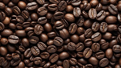 Poster - Coffee beans close-up background showcasing rich textures and colors ideal for coffee related projects and marketing materials.
