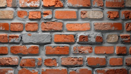 Poster - textures of weathered red and gray bricks arranged in a vintage wall pattern with visible mortar joi