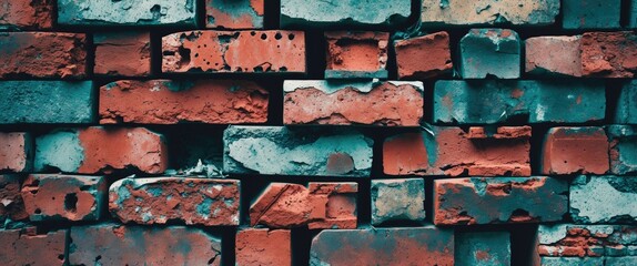 Aufkleber - Textured close-up of weathered brick wall showcasing a mix of colors ideal for backgrounds or design projects.