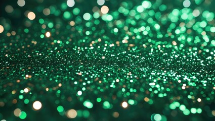 Poster - green shimmering glitter background with bokeh effect in soft focus, creating a festive and vibrant 
