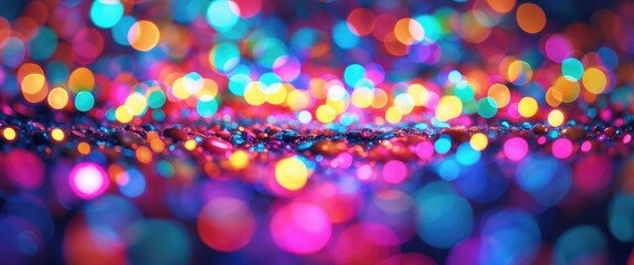 Poster - Colorful abstract bokeh lights background with blurred soft focus in vibrant hues of pink blue orange and green