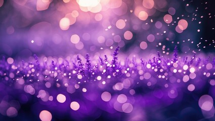 Poster - purple flower field with bokeh light effects and soft focus creating an ethereal background atmosphe
