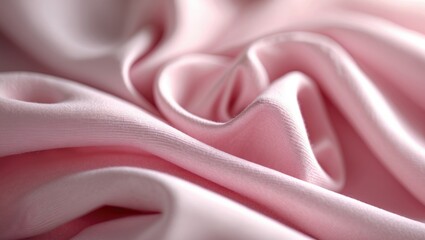 Poster - pink fabric texture with soft folds forming waves in a close-up view. smooth and draped textile mate