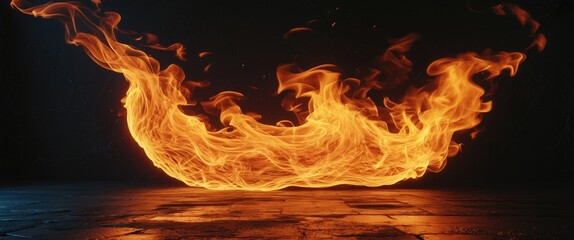 Poster - flame patterns in motion with orange and yellow colors against a dark background on a textured surfa