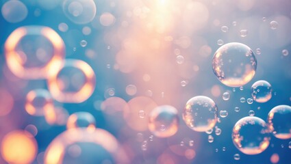 Poster - Underwater bubbles with soft focus light reflections creating an abstract background effect in blue and orange hues