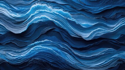 Poster - Abstract textured background of layered ocean waves in shades of blue and turquoise with high contrast and depth.