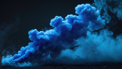 Poster - blue smoke swirling in the air against a dark background creating a vibrant and dynamic abstract vis