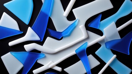 Poster - Colorful abstract arrangement of glass fragments in blue and white tones on a dark background