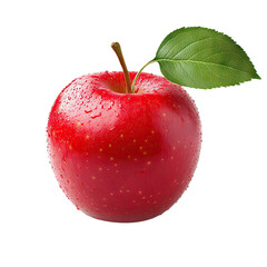 Canvas Print - Fresh red apple with a green leaf, isolated on transparent cutout background