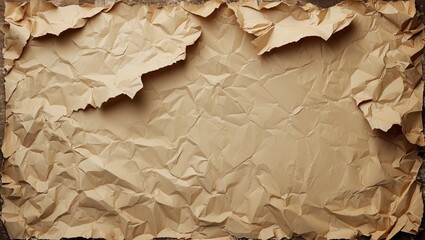 Poster - crumbled brown paper texture background with uneven edges and varied surface depth for use in design