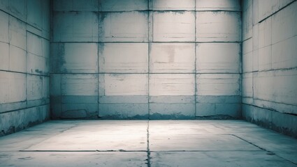 Poster - empty industrial room with concrete walls and floor, softly lit from above, minimalistic interior fo