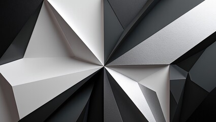 Poster - Abstract geometric pattern with sharp angles and contrasting colors in white and black shades. 3D rendered surface design.