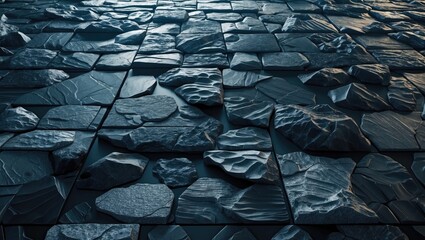 Poster - dark stone pavement texture with unevenly arranged rocks displaying various shapes and surfaces in a
