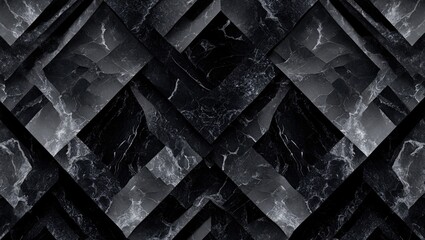Poster - Black marble geometric pattern with textured surfaces creating a modern and elegant background design