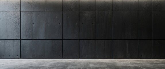 Poster - modern textured black concrete wall with uniform paneling and minimalist design for interior or arch