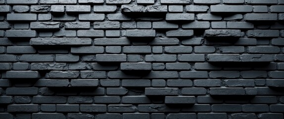 Poster - black textured brick wall with uneven surfaces and varying depth showcasing a modern architectural d
