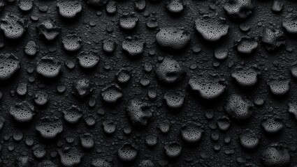 Poster - black textured surface with water droplets showing varying sizes and shapes, creating a detailed and