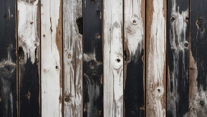 Poster - textured wooden wall with contrasting black and white painted planks showing natural weathering and 