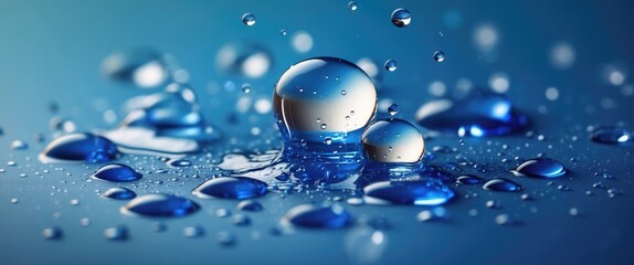 Aufkleber - Blue water droplets on a soft background showcasing shallow depth of field with selective focus and a visually calming tone.