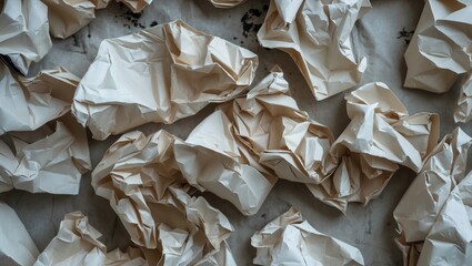Aufkleber - Crumpled paper texture scattered on a surface creating a creative background for design and artistic projects.