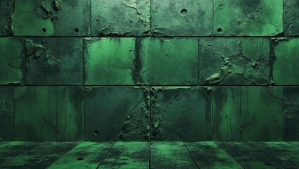 Poster - Dark green textured concrete wall background with vintage distressed appearance for design and creative projects.