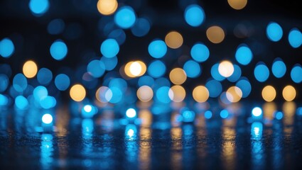Aufkleber - Blue LED lights with bokeh effect creating a dark overlay background for abstract designs and festive themes