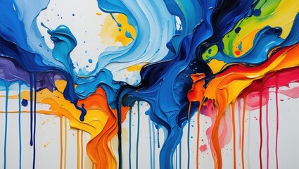 Aufkleber - Vibrant abstract oil painting with dynamic color textures and fluid brushstrokes representing modern contemporary art on canvas.