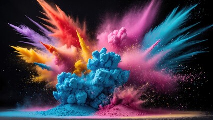 Aufkleber - Vibrant splashes of colored powder in dynamic explosion against a dark backdrop showcasing energy and creativity in artistic expression